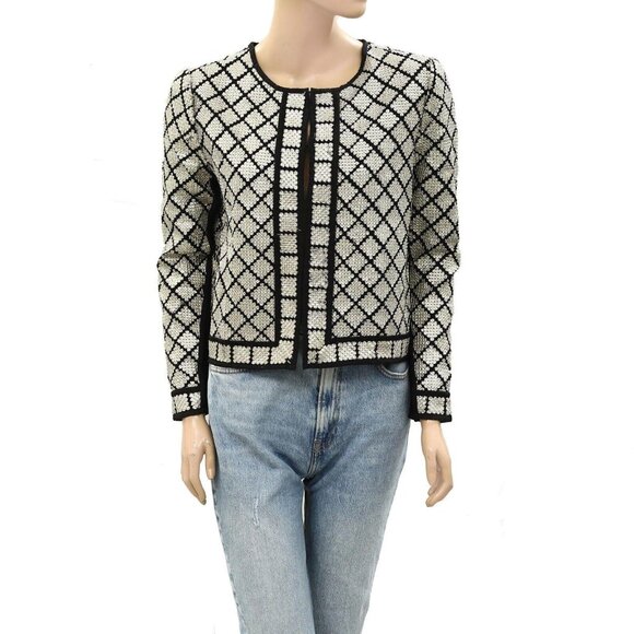 Hoss Intropia Anthropologie Sequin Embellished Black Jacket Coat Top XS 269426